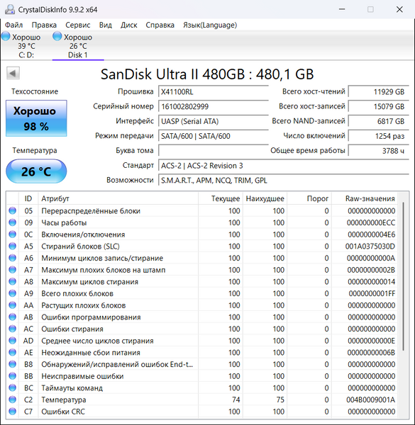 SSD накопитель SanDisk Ultra II 480GB 2.5" SATA III TLC (SDSSDHII-480G-G25) Б/У 572130 фото