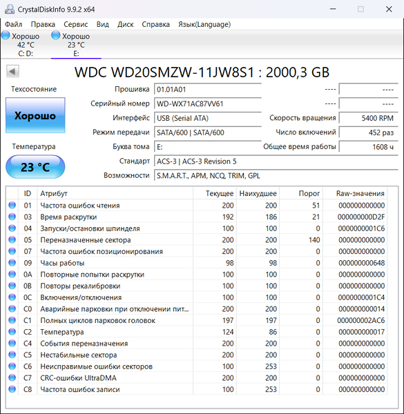 Внешний жесткий диск HDD Western Digital 2TB USB 3.0 (WDC WD20SMZW-11JW8S1) Б/У 572130 фото