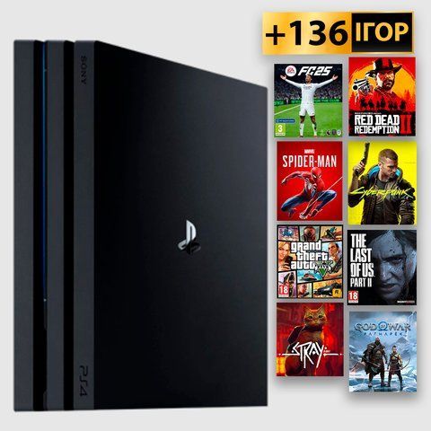 PlayStation 4 PRO +136 ІГОР 1TB Б/У +6 міс Гарантії Без Геймпада 126932 фото