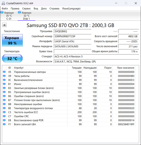 SSD накопичувач 2TB Samsung 870 QVO  2.5" SATA III Б/У 572130 фото